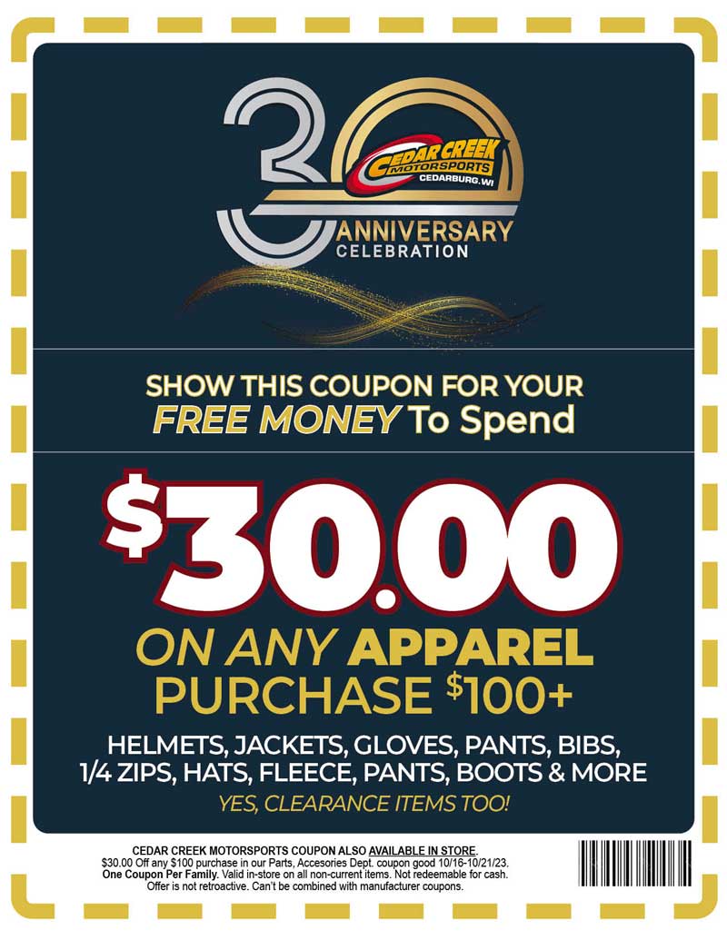 Cedar Creek Motorsports Polaris Can-Am Ski-Doo Rebate Coupon Snowmobile Helmet Sept 2023