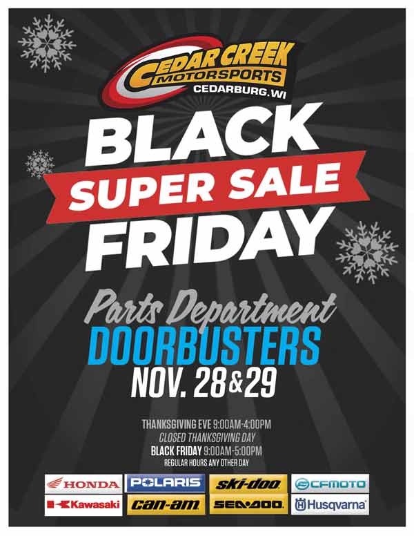Black Friday 2025 Cedar Creek Motorsports Parts Super Sale