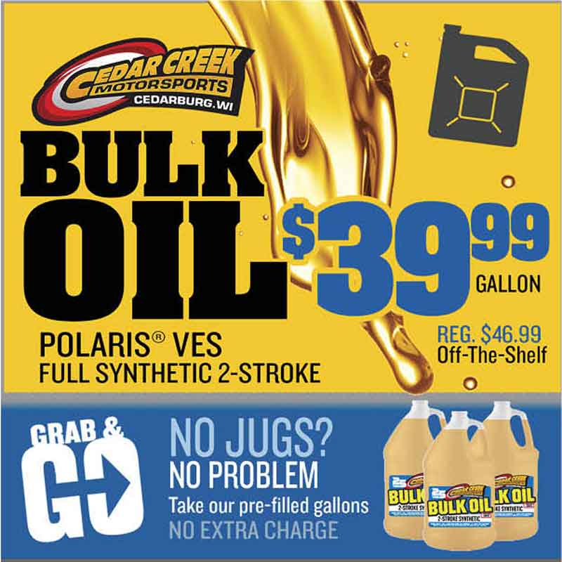 Best price snowmobile Bulk Oil Polaris VES 2 stroke full synthetic gallon near Milwaukee, WI at Cedar Creek Motorsports