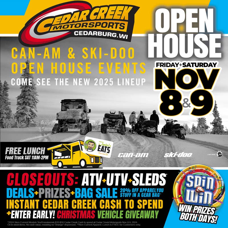 Can-Am Ski-Doo dealer Open House Clearance Sale November 2024 in Cedarburg, WI nearby Milwaukee, Hartford, Green Bay, Chicago, IL