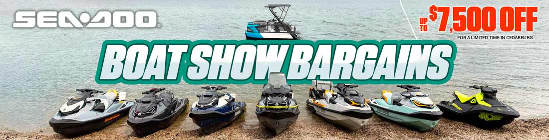 2026 Milwaukee Boat Show deals on Sea-Doo personal watercraft jetskis 2025 leftover models for sale in Cedarburg, WI