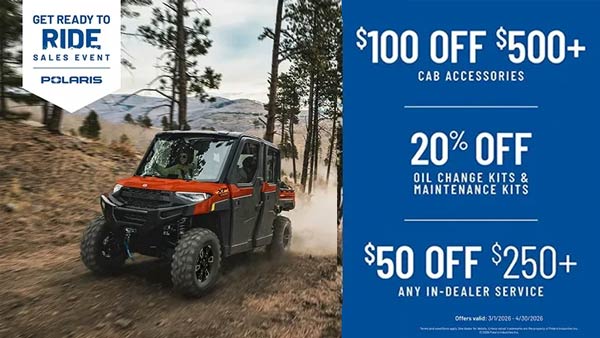 Polaris Get Ready to Ride March April 2026 Coupon for Cab Oil Change Kit Repair Service in Milwaukee, WI