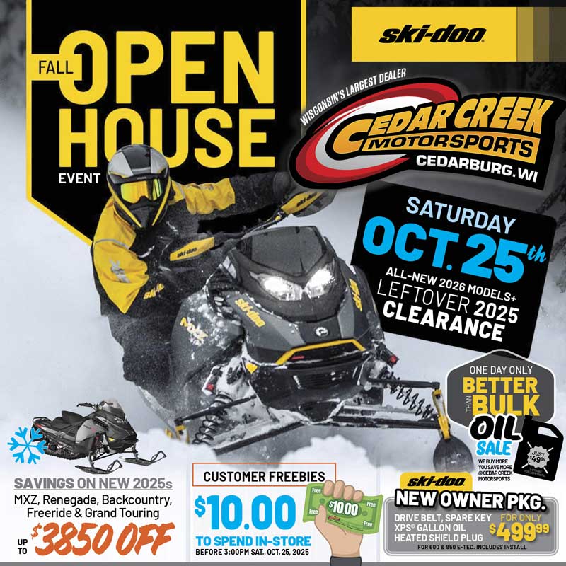 Can-Am Ski-Doo dealer Open House Clearance Sale October 2025 in Cedarburg, WI nearby Milwaukee, Hartford, Green Bay, Chicago, IL